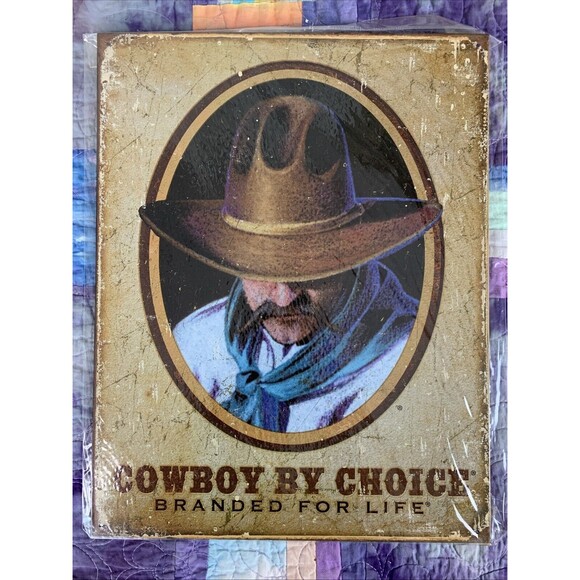 Unbranded Other - Cowboy By Choice Branded For Life Metal 12.5x16 Sign Decor Bar Man Cave Shop